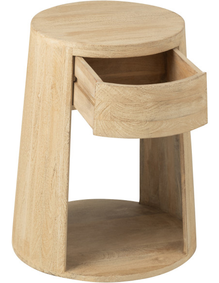 Table d'appoint moderne Ronde 1 tiroir 1 étagère en Bois de manguier Naturel Dawn - 10