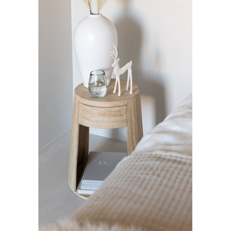 Table d'appoint moderne Ronde 1 tiroir 1 étagère en Bois de manguier Naturel Dawn - 11