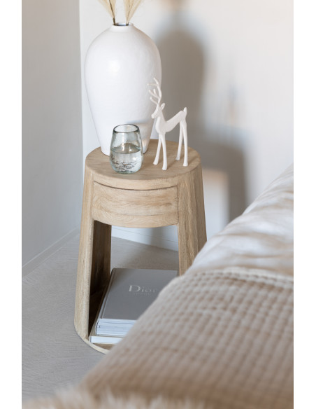 Table d'appoint moderne Ronde 1 tiroir 1 étagère en Bois de manguier Naturel Dawn - 11