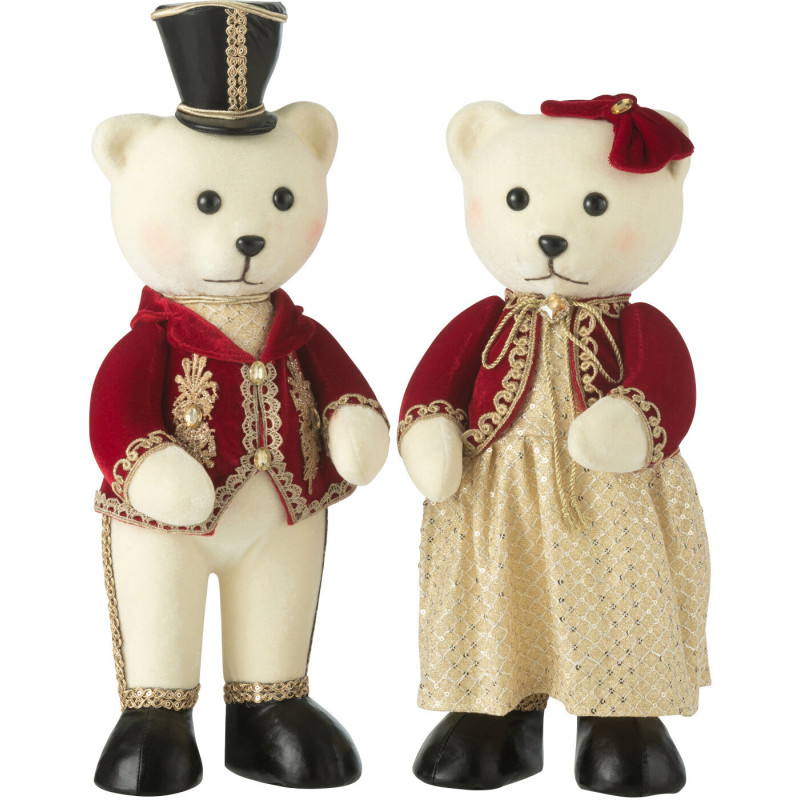 Grandes Statuettes déco Oursons Costumes Hauteur 46 cm en Résine Tissu Blanc Rouge Elyvorn (Lot de 2) - 1