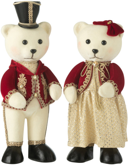 Grandes Statuettes déco Oursons Costumes Hauteur 46 cm en Résine Tissu Blanc Rouge Elyvorn (Lot de 2) - 1