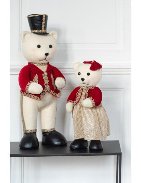 Grandes Statuettes déco Oursons Costumes Hauteur 46 cm en Résine Tissu Blanc Rouge Elyvorn (Lot de 2) - 2