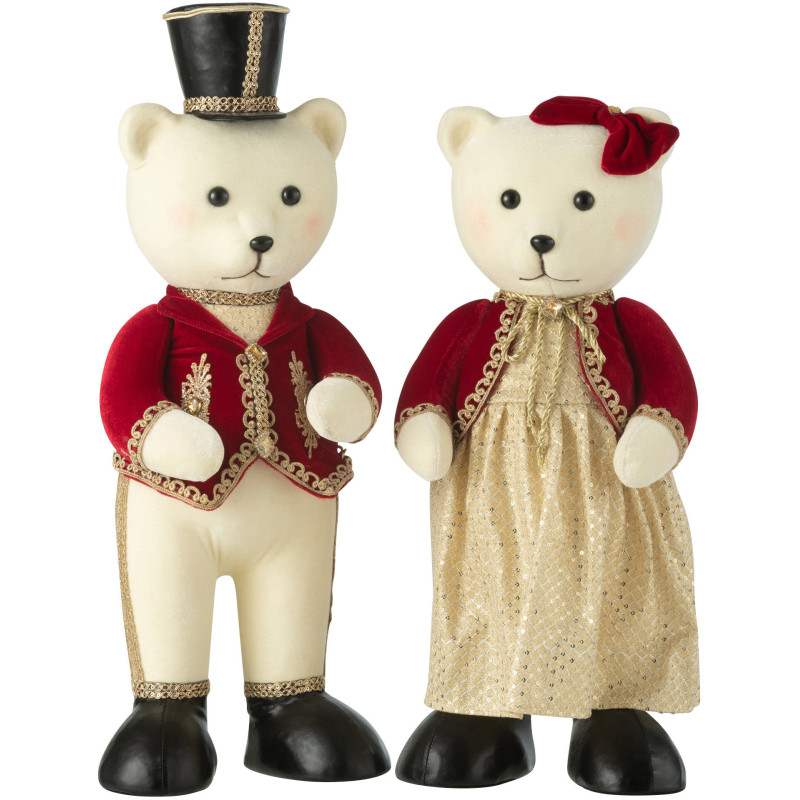 Grandes Statues déco Oursons Costumes Hauteur 62 cm en Résine Tissu Blanc Rouge Elyvorn (Lot de 2) - 1