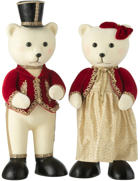 Grandes Statues déco Oursons Costumes Hauteur 62 cm en Résine Tissu Blanc Rouge Elyvorn (Lot de 2) - 1