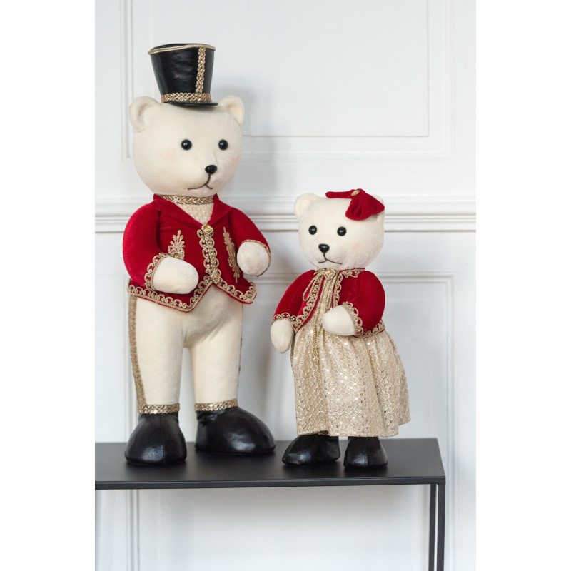 Grandes Statues déco Oursons Costumes Hauteur 62 cm en Résine Tissu Blanc Rouge Elyvorn (Lot de 2) - 2