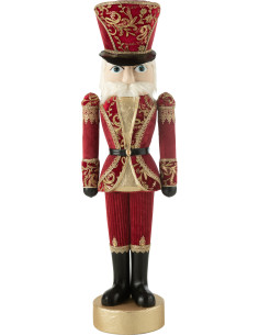 Grande Statue de Noël Soldat Casse noisette Hauteur 148 cm en Résine Tissu Rouge Doré Falend - 1