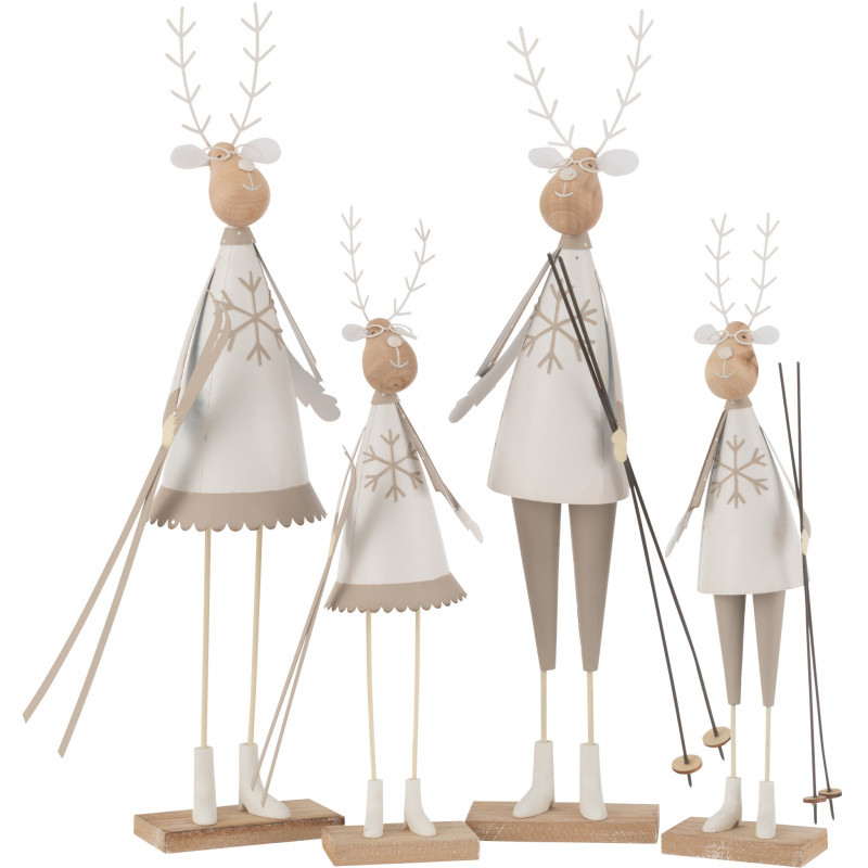 Grandes Statuettes déco Couple Rennes Ski Hauteur 49 cm en Métal Blanc Beige Bois Naturel Lysnor (Lot de 2) - 2
