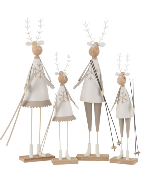 Grandes Statuettes déco Couple Rennes Ski Hauteur 49 cm en Métal Blanc Beige Bois Naturel Lysnor (Lot de 2) - 2