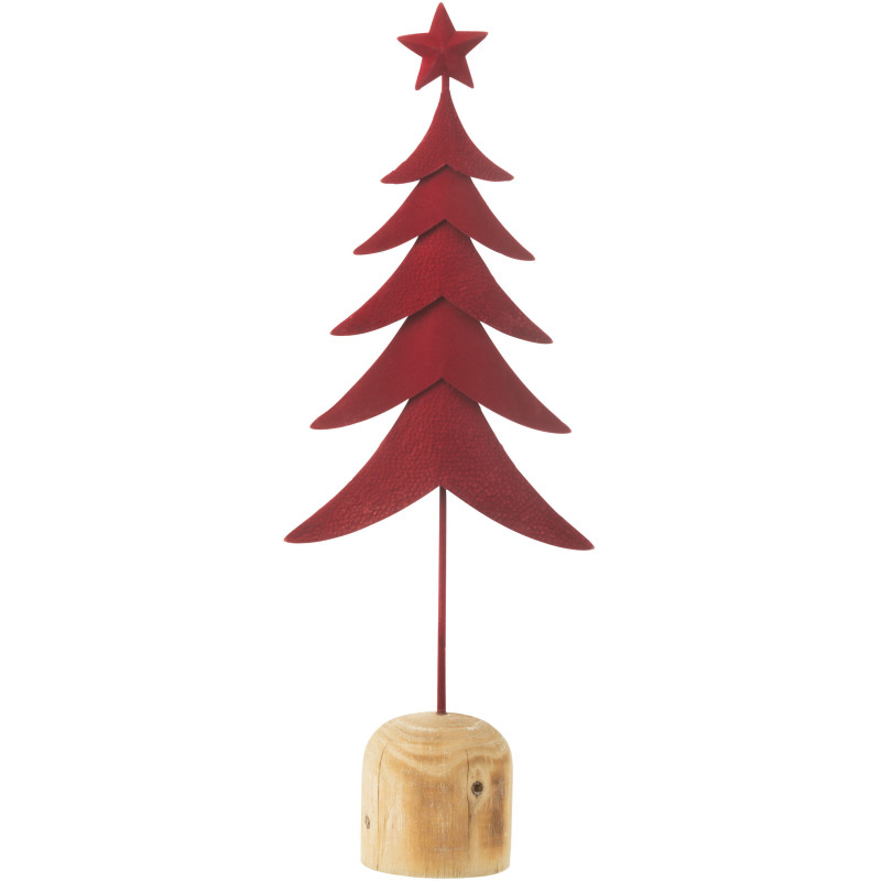 Grande Déco de Noël sur pied Sapin Hauteur 49 cm en Métal Rouge Bois Naturel Darvena - 1