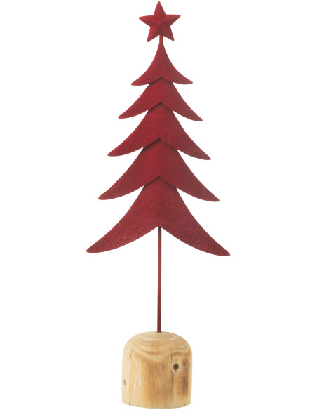 Grande Déco de Noël sur pied Sapin Hauteur 49 cm en Métal Rouge Bois Naturel Darvena - 1