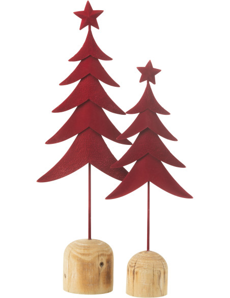 Grande Déco de Noël sur pied Sapin Hauteur 49 cm en Métal Rouge Bois Naturel Darvena - 2