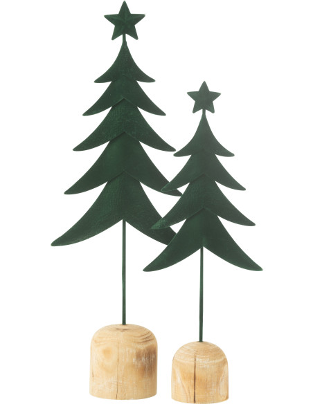 Grande Déco de Noël sur pied Sapin Hauteur 49 cm en Métal Vert Bois Naturel Darvena - 2