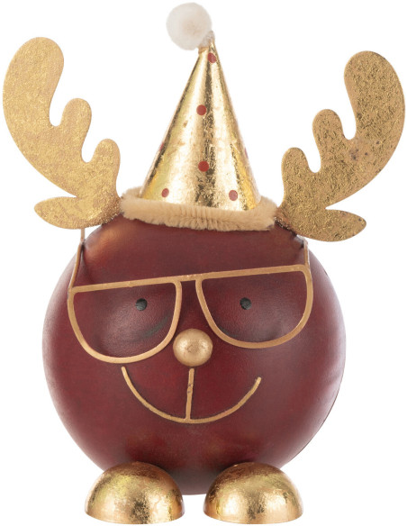 Déco de Noël originale Tête de Renne 15 cm en Métal Rouge Doré Zorylis - 1