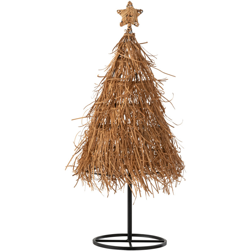 Grand Sapin de Noël déco original Hauteur 89 cm en Rotin Naturel Métal Noir Orvenis - 1