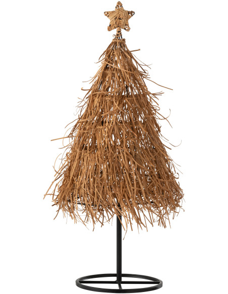 Grand Sapin de Noël déco original Hauteur 89 cm en Rotin Naturel Métal Noir Orvenis - 1