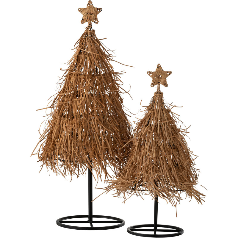 Grand Sapin de Noël déco original Hauteur 89 cm en Rotin Naturel Métal Noir Orvenis - 2
