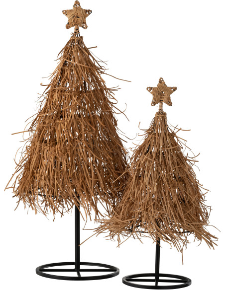 Grand Sapin de Noël déco original Hauteur 89 cm en Rotin Naturel Métal Noir Orvenis - 2