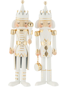 Statuettes déco de Noël Soldats Casse noisette Hauteur 36 cm en Métal Blanc Doré Lysvene (Lot de 2) - 1