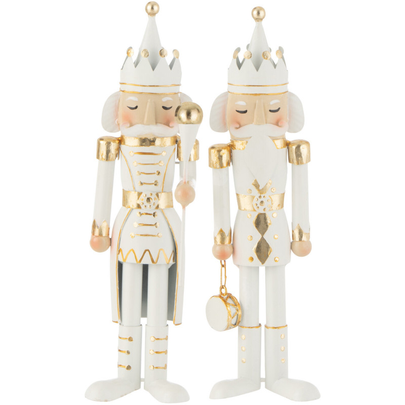 Statuettes déco de Noël Soldats Casse noisette Hauteur 36 cm en Métal Blanc Doré Lysvene (Lot de 2) - 1