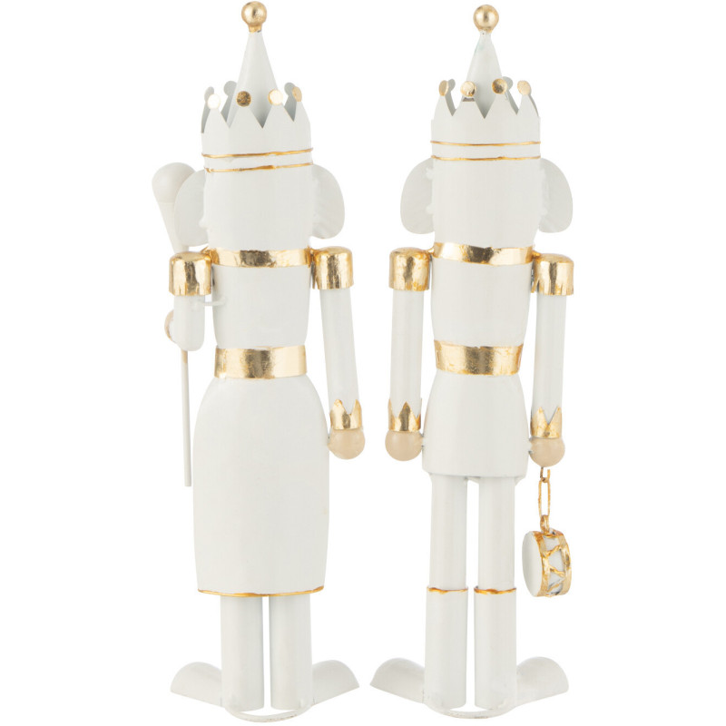 Statuettes déco de Noël Soldats Casse noisette Hauteur 36 cm en Métal Blanc Doré Lysvene (Lot de 2) - 2