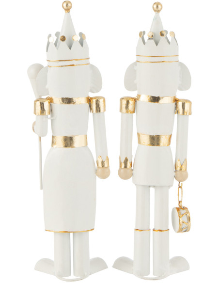 Statuettes déco de Noël Soldats Casse noisette Hauteur 36 cm en Métal Blanc Doré Lysvene (Lot de 2) - 2