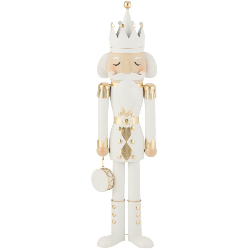 Grande Statuette déco de Noël Soldat Casse noisette Hauteur 106 cm en Métal Blanc Doré Lysvene - 1