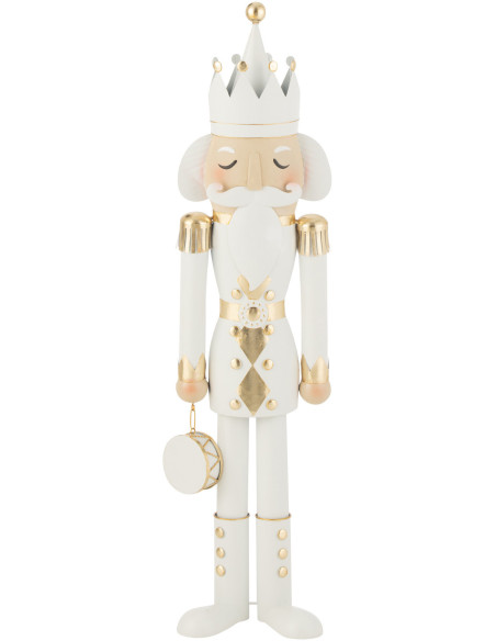 Grande Statuette déco de Noël Soldat Casse noisette Hauteur 106 cm en Métal Blanc Doré Lysvene - 1