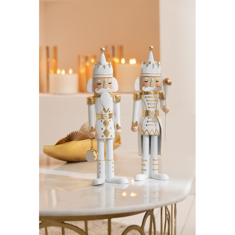 Grande Statuette déco de Noël Soldat Casse noisette Hauteur 106 cm en Métal Blanc Doré Lysvene - 2