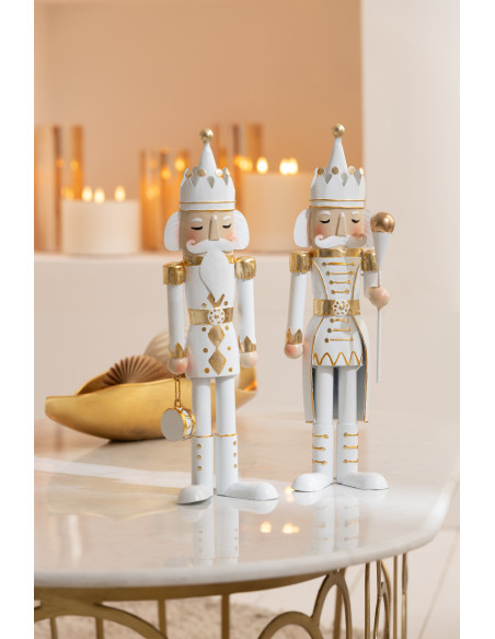 Grande Statuette déco de Noël Soldat Casse noisette Hauteur 106 cm en Métal Blanc Doré Lysvene - 2