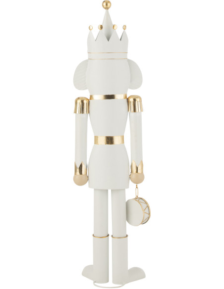 Grande Statuette déco de Noël Soldat Casse noisette Hauteur 106 cm en Métal Blanc Doré Lysvene - 3