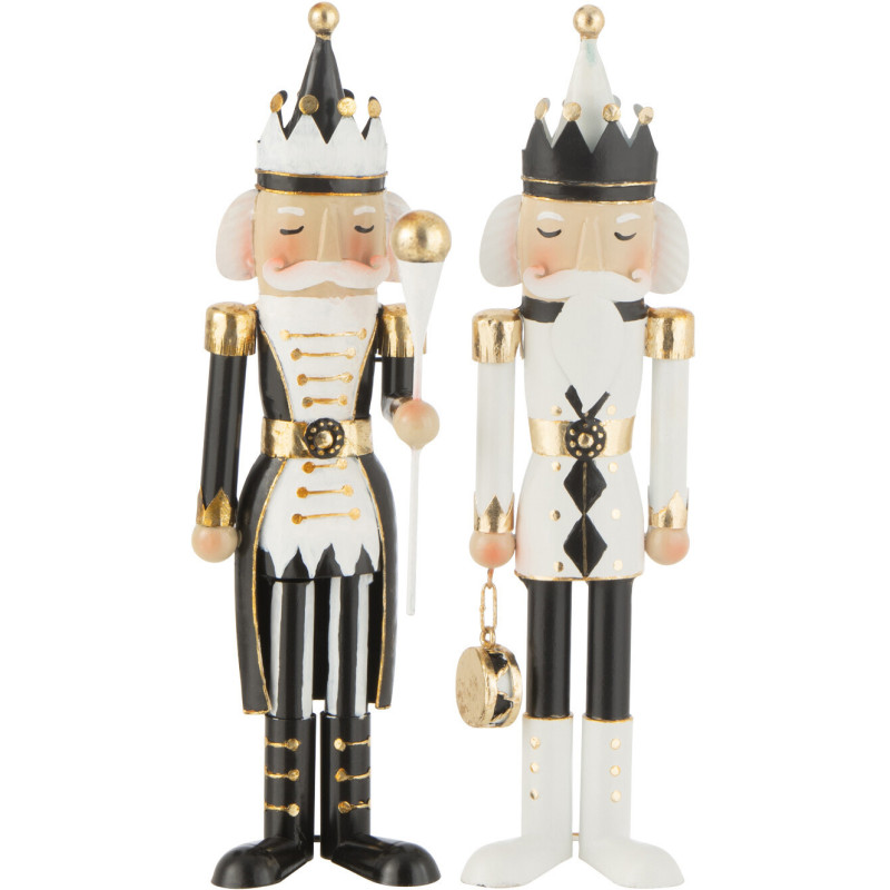 Statuettes déco de Noël Soldats Casse noisette Hauteur 36 cm en Métal Noir Blanc Cylvyr (Lot de 2) - 1