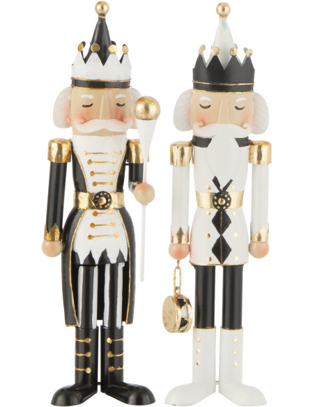 Statuettes déco de Noël Soldats Casse noisette Hauteur 36 cm en Métal Noir Blanc Cylvyr (Lot de 2) - 1