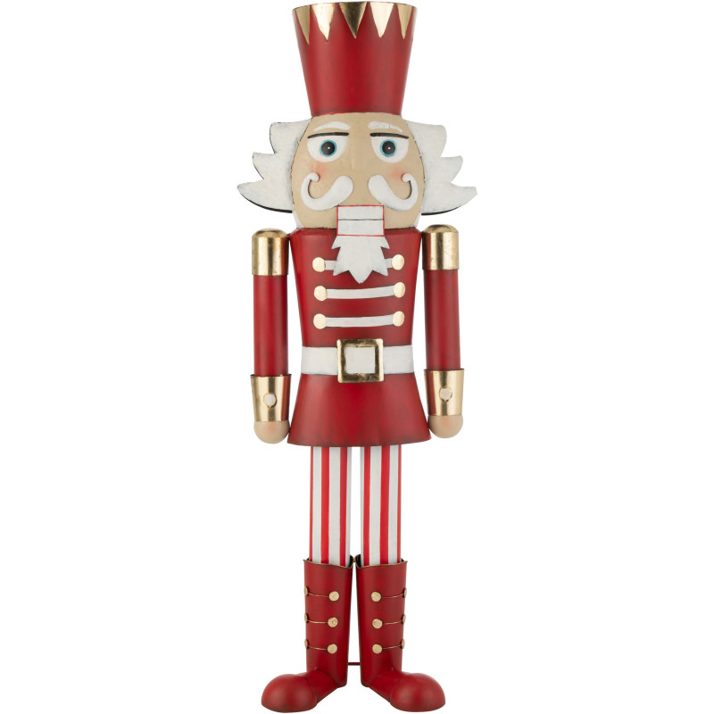 Grande Statue déco de Noël Soldat Casse noisette Hauteur 148 cm en Métal Rouge Blanc Malyra - 1