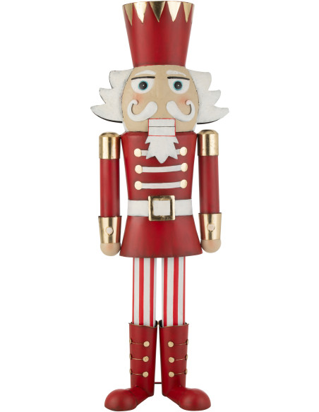Grande Statue déco de Noël Soldat Casse noisette Hauteur 148 cm en Métal Rouge Blanc Malyra - 1