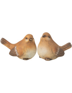 Statuettes déco Oiseaux 10 cm en Porcelaine Marron Myrion (Lot de 2) - 1