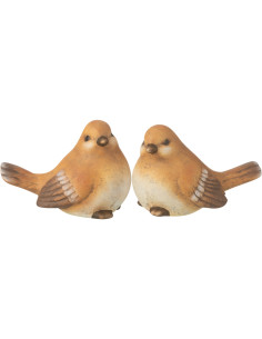 Statuettes déco Oiseaux 14 cm en Porcelaine Marron Myrion (Lot de 2) - 1