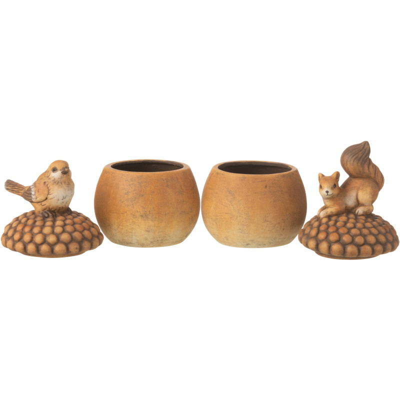 Statuettes déco Oiseau Écureuil sur gland Hauteur 14 cm en Porcelaine Marron Arelis (Lot de 2) - 2