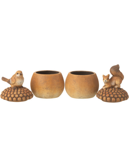 Statuettes déco Oiseau Écureuil sur gland Hauteur 14 cm en Porcelaine Marron Arelis (Lot de 2) - 2