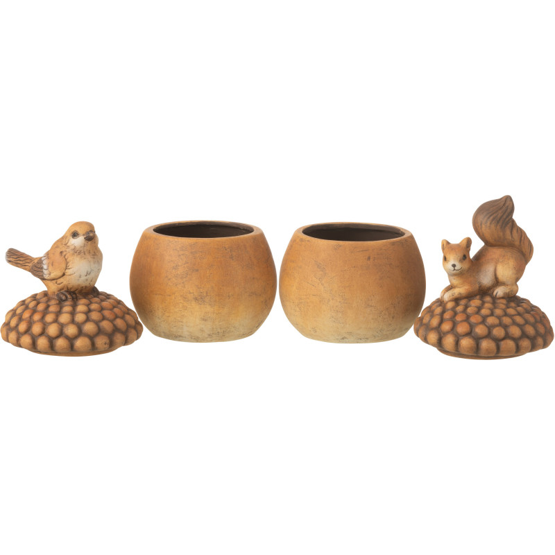 Grandes Statuettes déco Oiseau Écureuil sur gland Hauteur 22 cm en Porcelaine Marron Arelis (Lot de 2) - 3