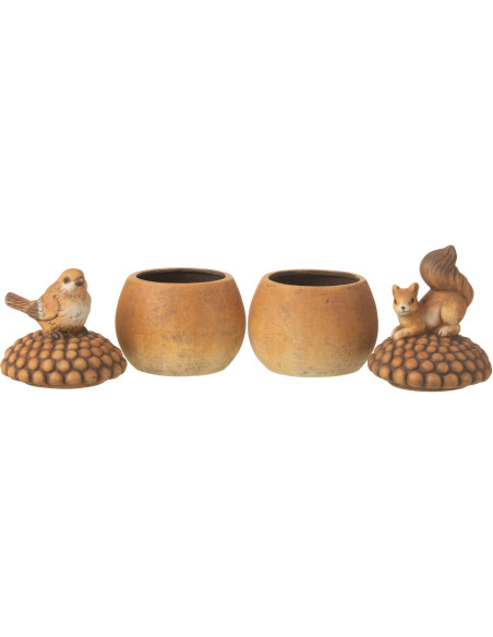 Grandes Statuettes déco Oiseau Écureuil sur gland Hauteur 22 cm en Porcelaine Marron Arelis (Lot de 2) - 3