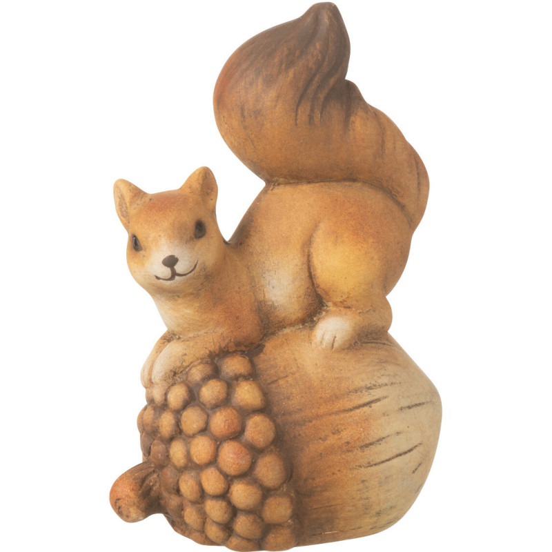 Statuette déco Écureuil sur gland Hauteur 14 cm en Résine Marron Tylaris - 1