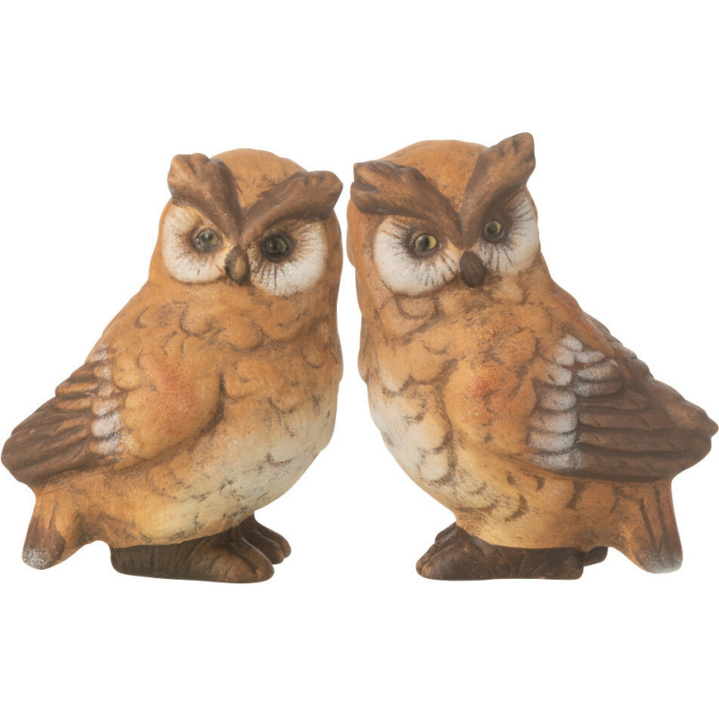 Statuettes déco Hiboux Hauteur 9 cm en Porcelaine Marron Neryll (Lot de 2) - 1