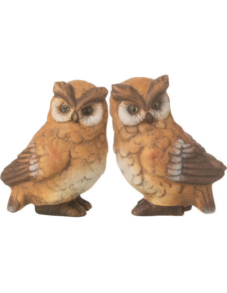 Statuettes déco Hiboux Hauteur 9 cm en Porcelaine Marron Neryll (Lot de 2) - 1