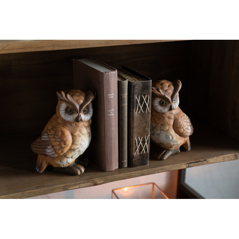 Statuettes déco Hiboux Hauteur 9 cm en Porcelaine Marron Neryll (Lot de 2) - 2