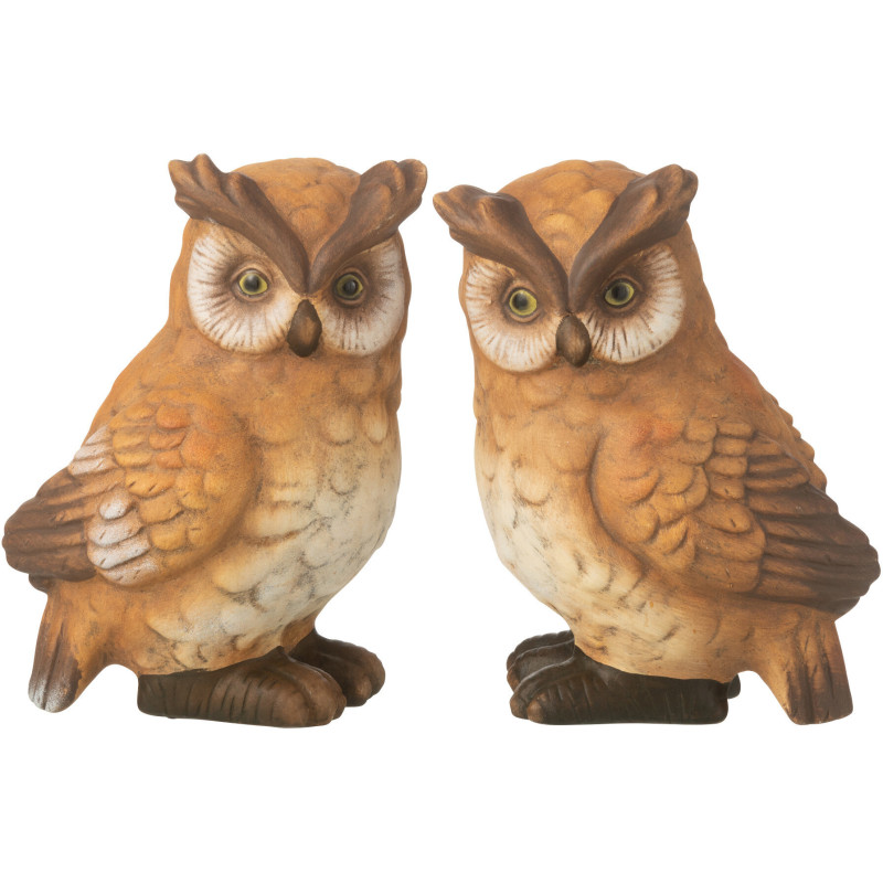 Grandes Statuettes déco Hiboux Hauteur 19 cm en Porcelaine Marron Neryll (Lot de 2) - 1