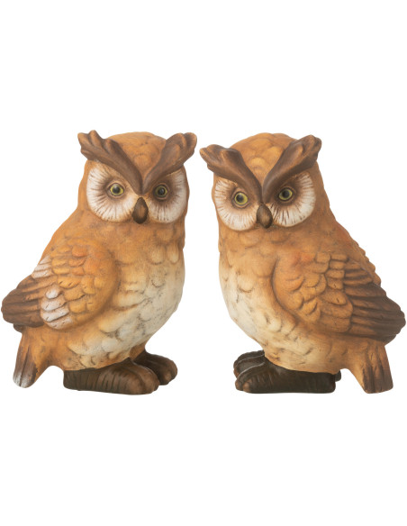 Grandes Statuettes déco Hiboux Hauteur 19 cm en Porcelaine Marron Neryll (Lot de 2) - 1