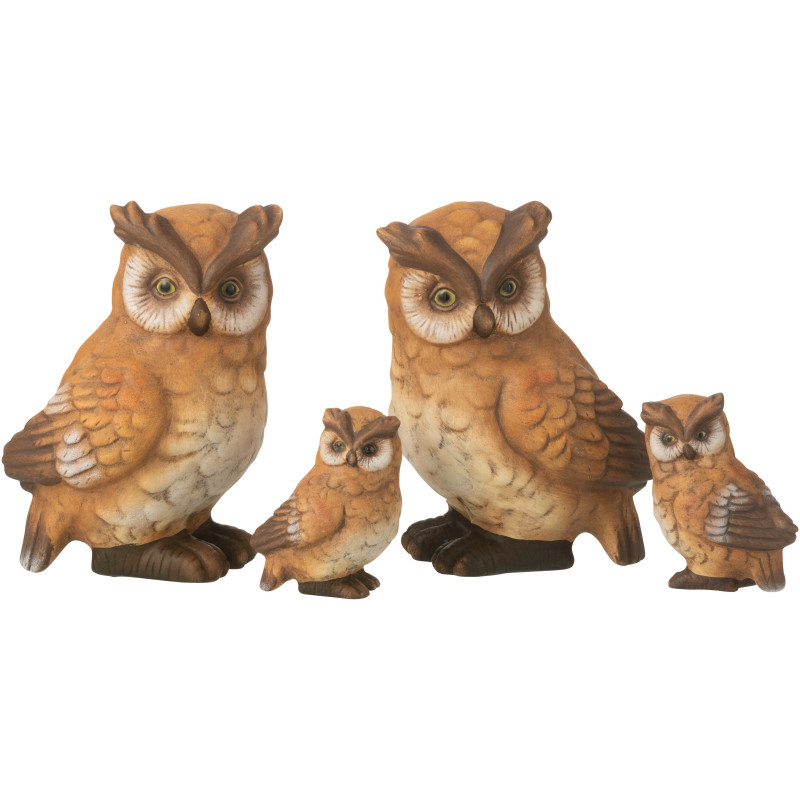 Grandes Statuettes déco Hiboux Hauteur 19 cm en Porcelaine Marron Neryll (Lot de 2) - 3