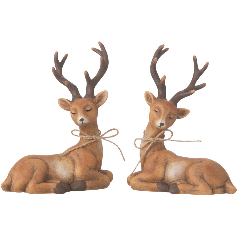 Statuettes déco Rennes couchés 13 cm en Porcelaine Marron Solyven (Lot de 2) - 1