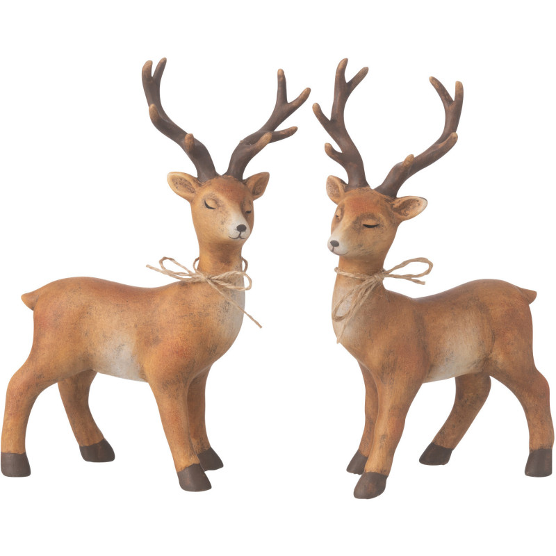 Statuettes déco Rennes debout Hauteur 21 cm en Porcelaine Marron Solyven (Lot de 2) - 1