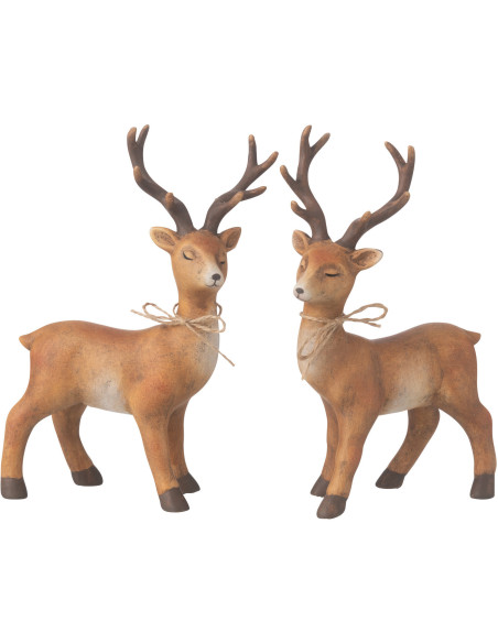 Statuettes déco Rennes debout Hauteur 21 cm en Porcelaine Marron Solyven (Lot de 2) - 1